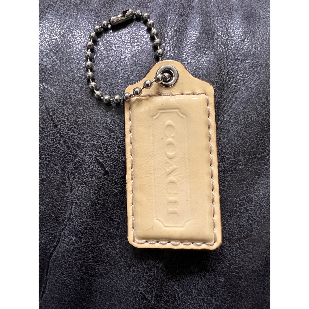 Coach Bag Charm Purse Charm Keychain Fob Beige Leather‎